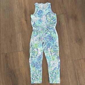 Lilly Pulitzer Floral girls Romper - Blue and Green. Size L 8-10.